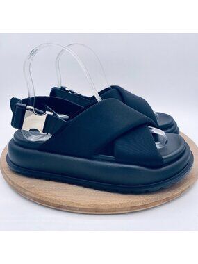 Lonza Sandals Womens 6 36 Black Leather Criss Cross Alonso Platform Peep